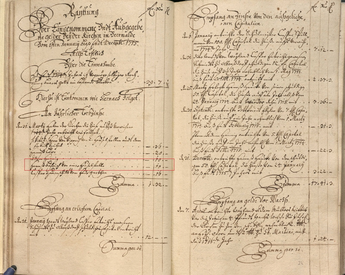 B�rwalder Kirchenkassenbuch 1715, Seite 26